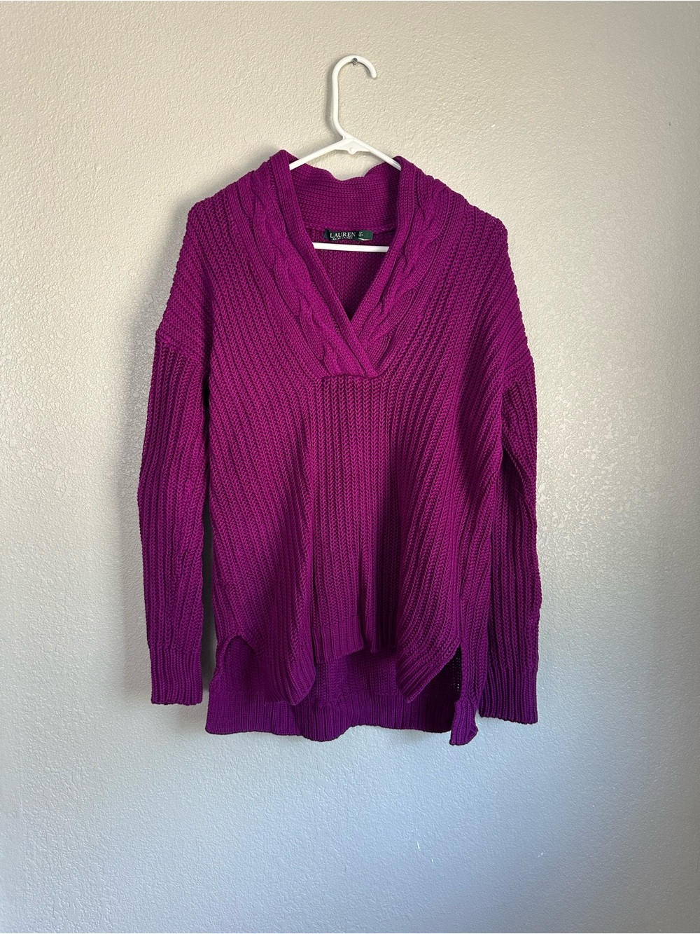 Lauren Ralph Lauren Green Label Long Sleeve V-Neck Cotton Knit Sweater Top